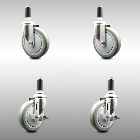 Service Caster 5 Inch 316SS Gray Poly Swivel 1-3/8 Inch Expanding Stem Caster Brake SCC, 2PK SCC-SS316EX20S514-PPUB-2-TLB-2-138